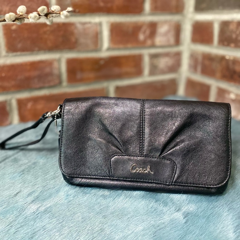 Black Genuine Leather Coach Wristlet